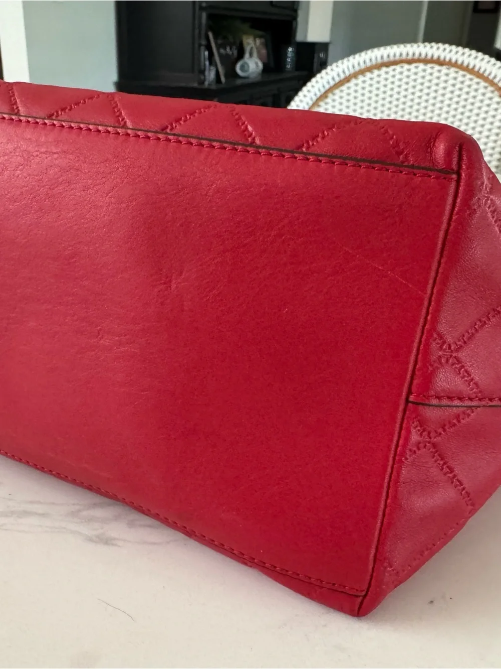Tory Burch Georgia Slouchy Red Quilted Leather Tote with Gold Logo